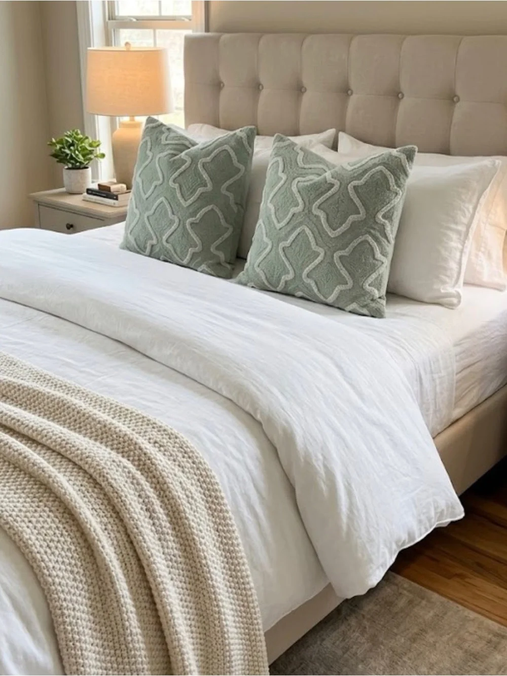 2 Pottery Barn Textured Beaded Sage Decorative Square Trellis Pillow Shams 19x19